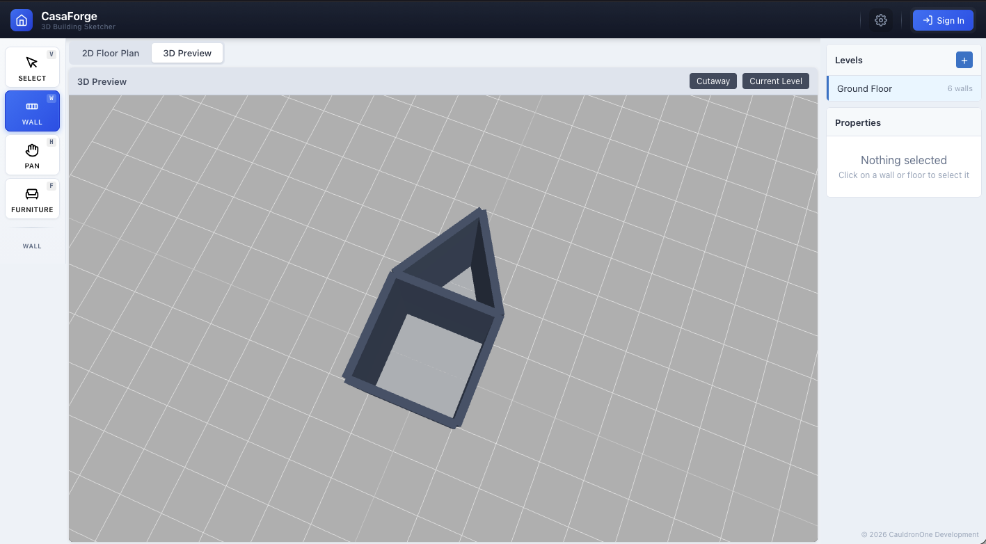 CasaForge 3D building preview